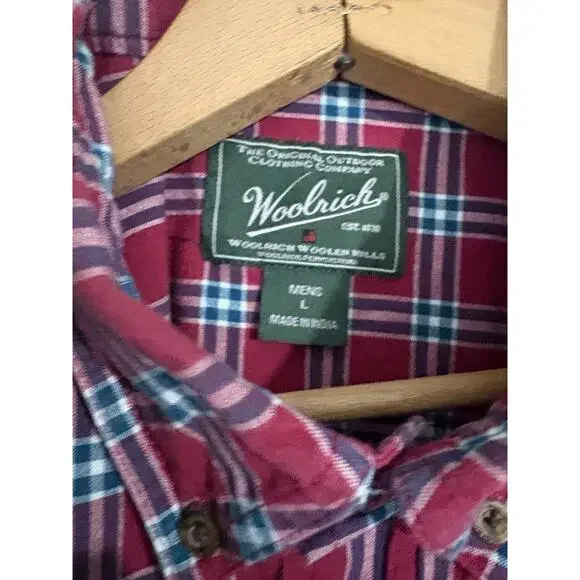 VINTAGE Woolrich Mens L Button Front Short Sleeve Shirt 100% Cotton Plaid - Picture 4 of 5